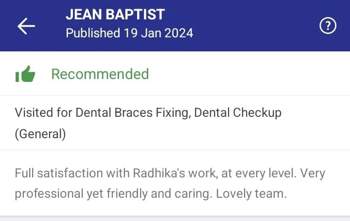 Practo patient review of Spectrum Advanced Dental Care — original supplied screenshot