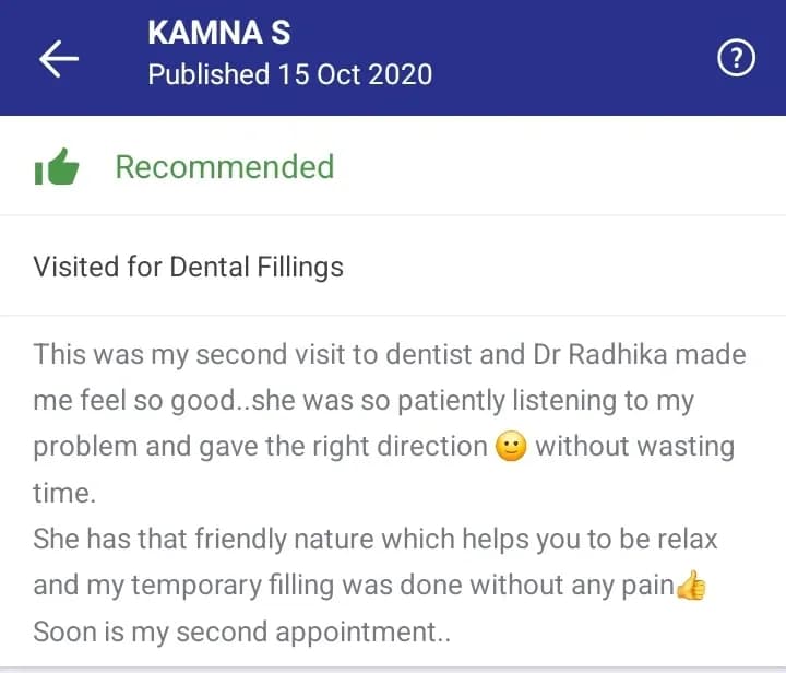 Practo patient review of Spectrum Advanced Dental Care — original supplied screenshot