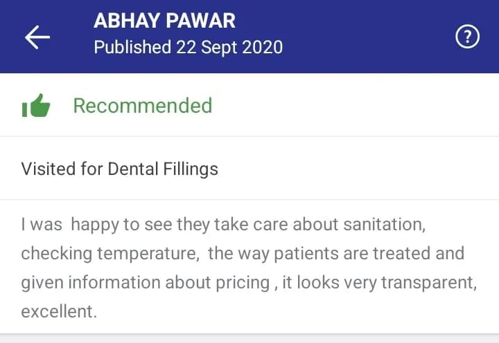 Practo patient review of Spectrum Advanced Dental Care — original supplied screenshot