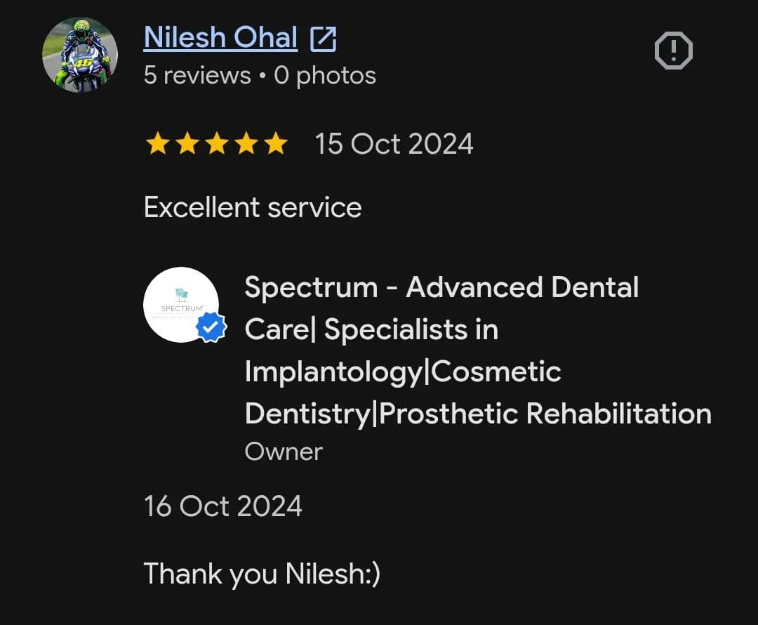 Google patient review of Spectrum Advanced Dental Care — original supplied screenshot