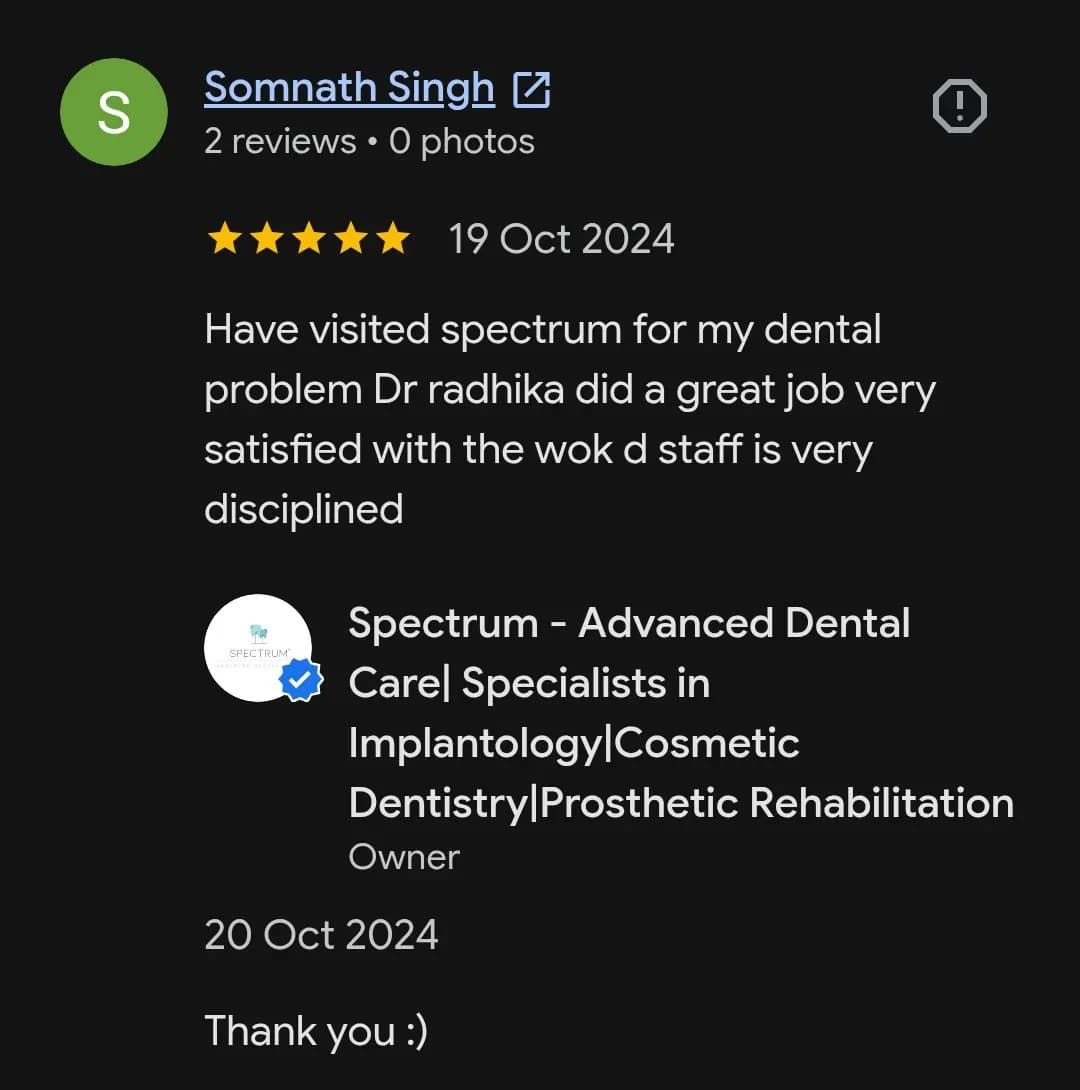 Google patient review of Spectrum Advanced Dental Care — original supplied screenshot