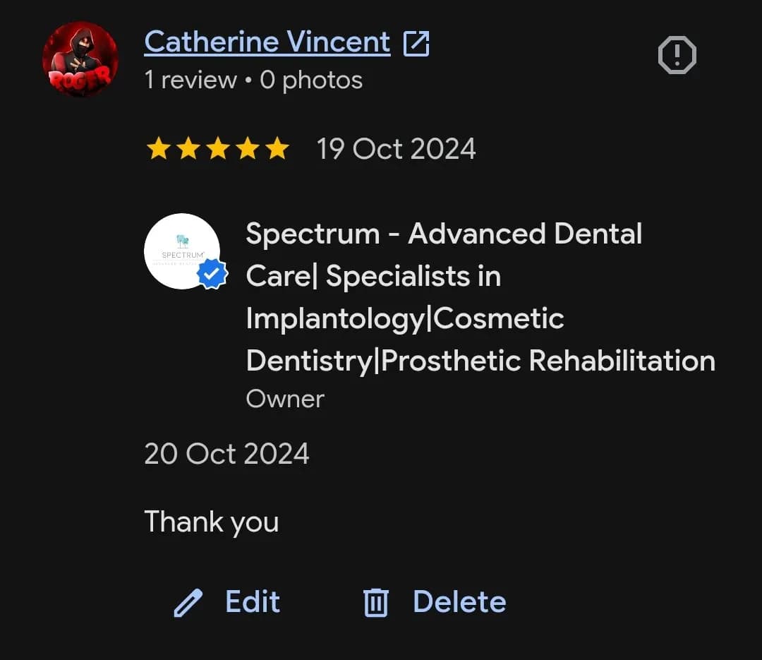 Google patient review of Spectrum Advanced Dental Care — original supplied screenshot