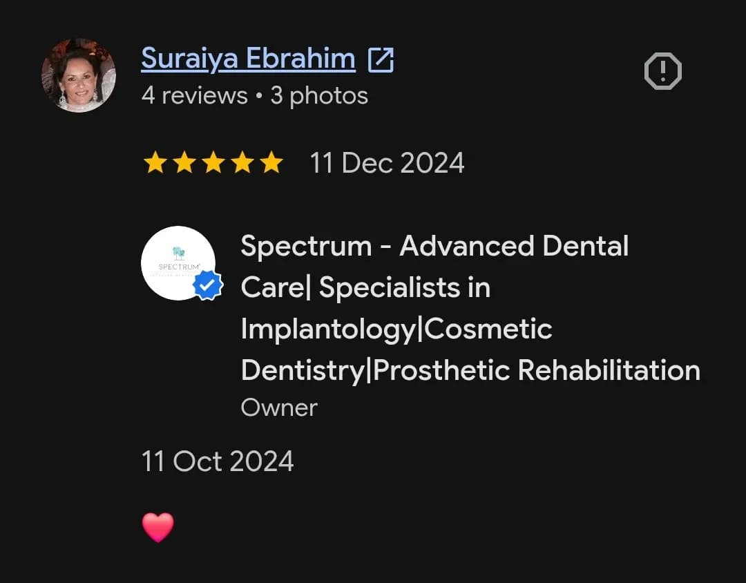 Google patient review of Spectrum Advanced Dental Care — original supplied screenshot